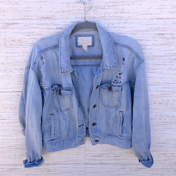 Forever 21 Distressed Denim Jacket | SIZE L - Picture 1 of 12